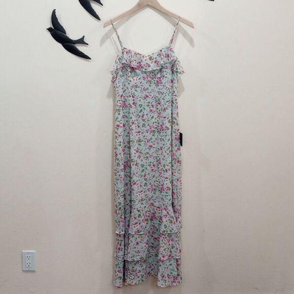 NWT! Lulu's Darling Blossoms Mint Floral Print Ruffled Maxi Dress - M - Picture 5 of 13